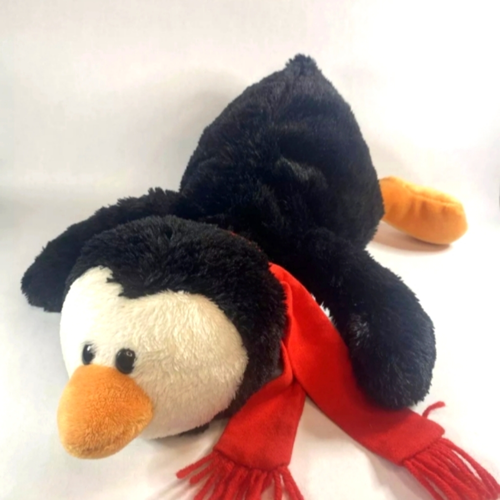 Gund plush Freeze The Penguin with red scarf Laying Down Stuff Animal Plushie